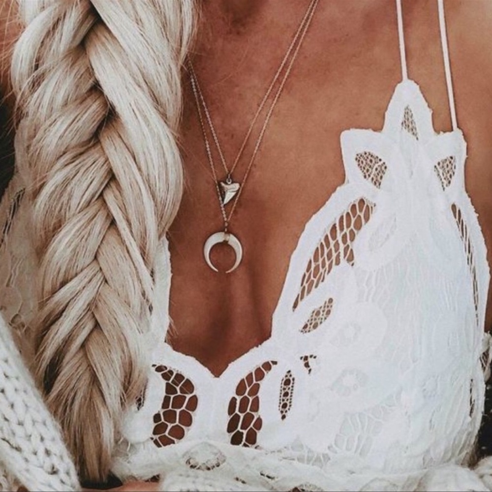 💗 White lace bralet sexy boho double strap - Picture 2 of 10